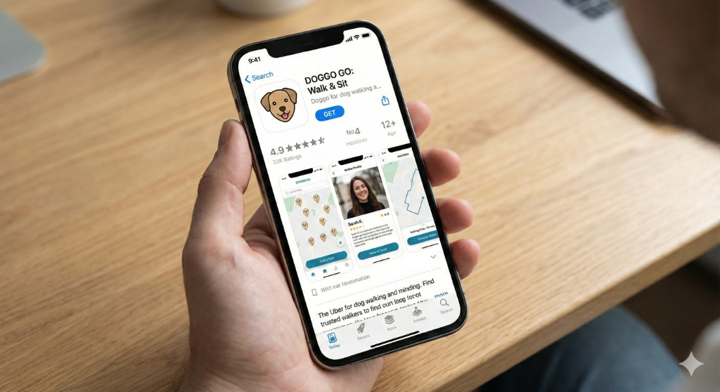 DOGGO GO mobile app development — UI design and App Store listing by K&G Marketing Sydney
