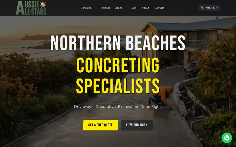 Aussie All Stars — concreting specialist website built by K&G