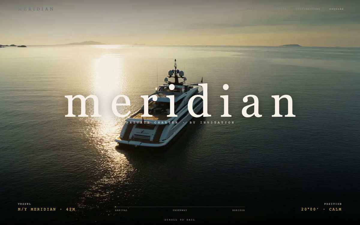 Meridian — private yacht charter website by K&G Marketing Sydney